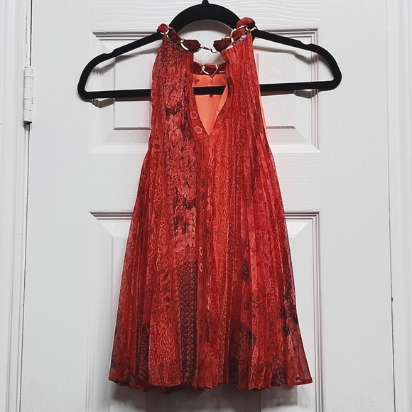 Alice + Olivia Red Orange Pleated Drapey Tank Top, Size S - Picture 5 of 10